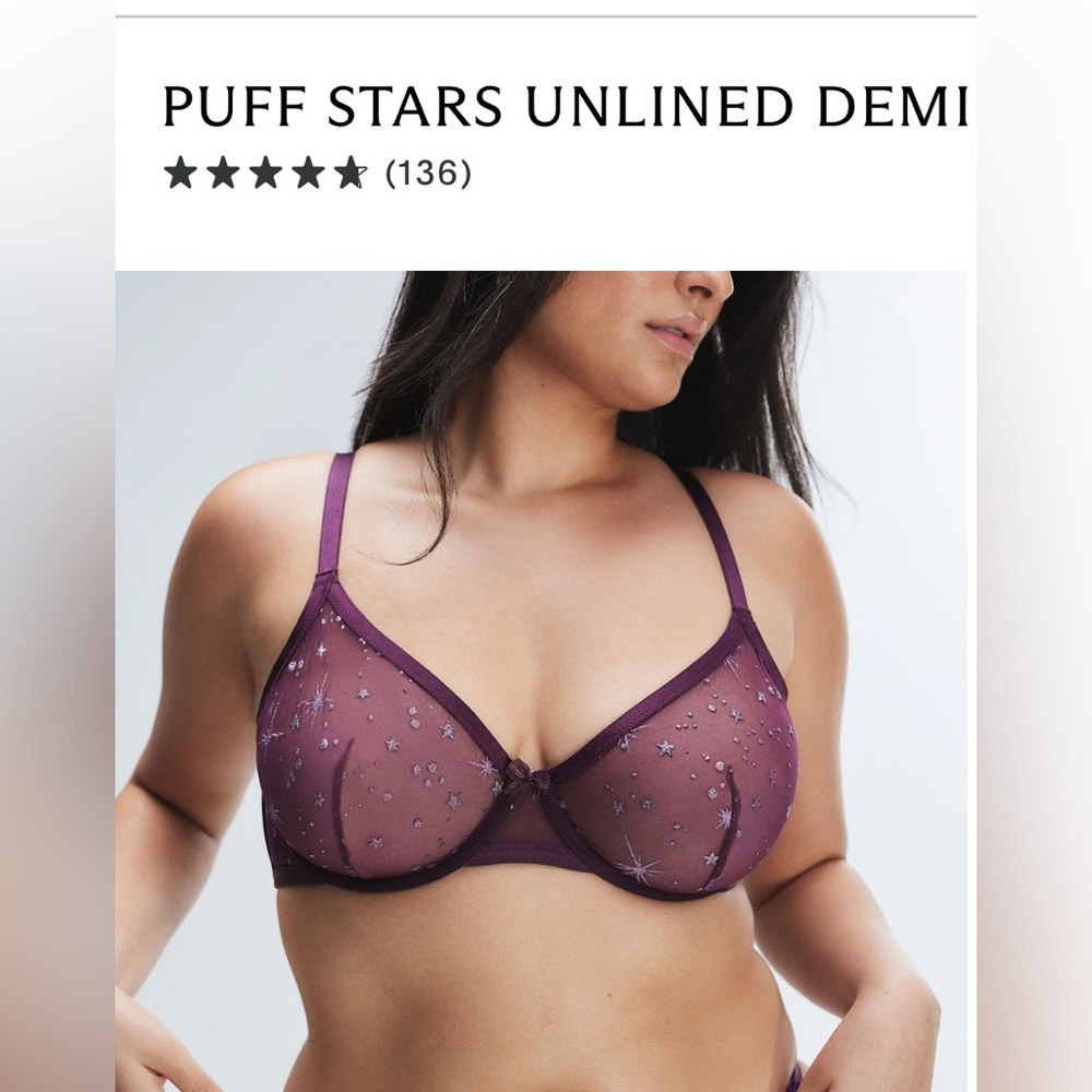 Savage X Fenty Puff Stars Unlined Mesh Demi Bra NWT 34d